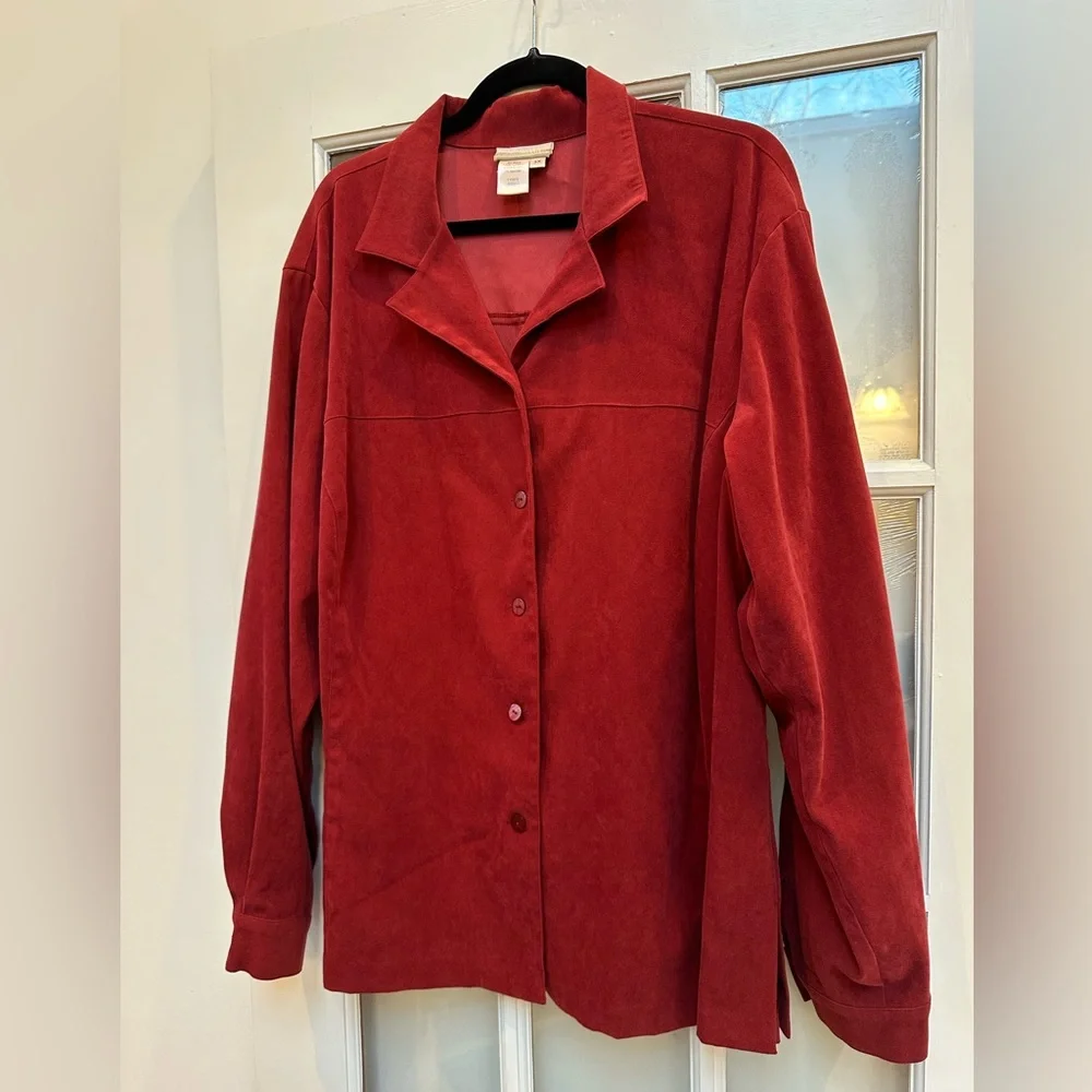 Vintage Coldwater Creek Red Faux Suede Lightweight Jacket Blouse Plus Size 3X